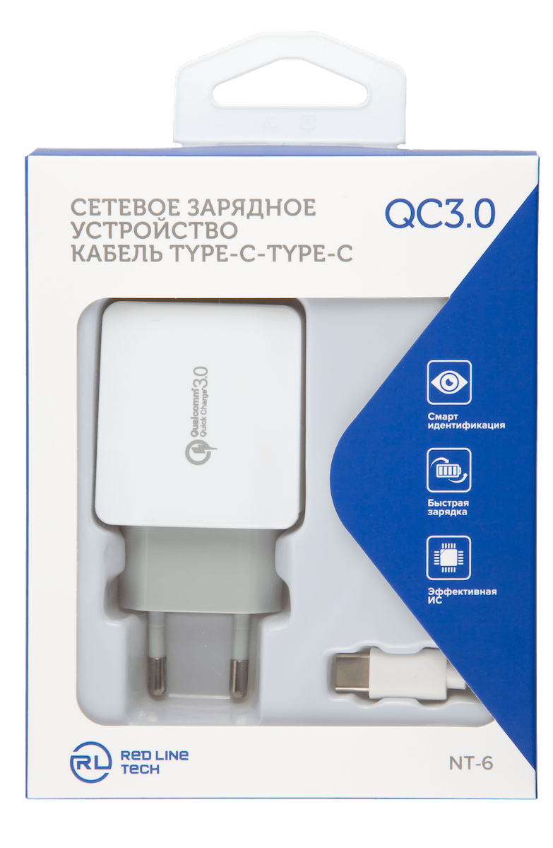 СЗУ Red Line Tech USB Type-C QC 3.0 + кабель Type-C (модель NT-6)