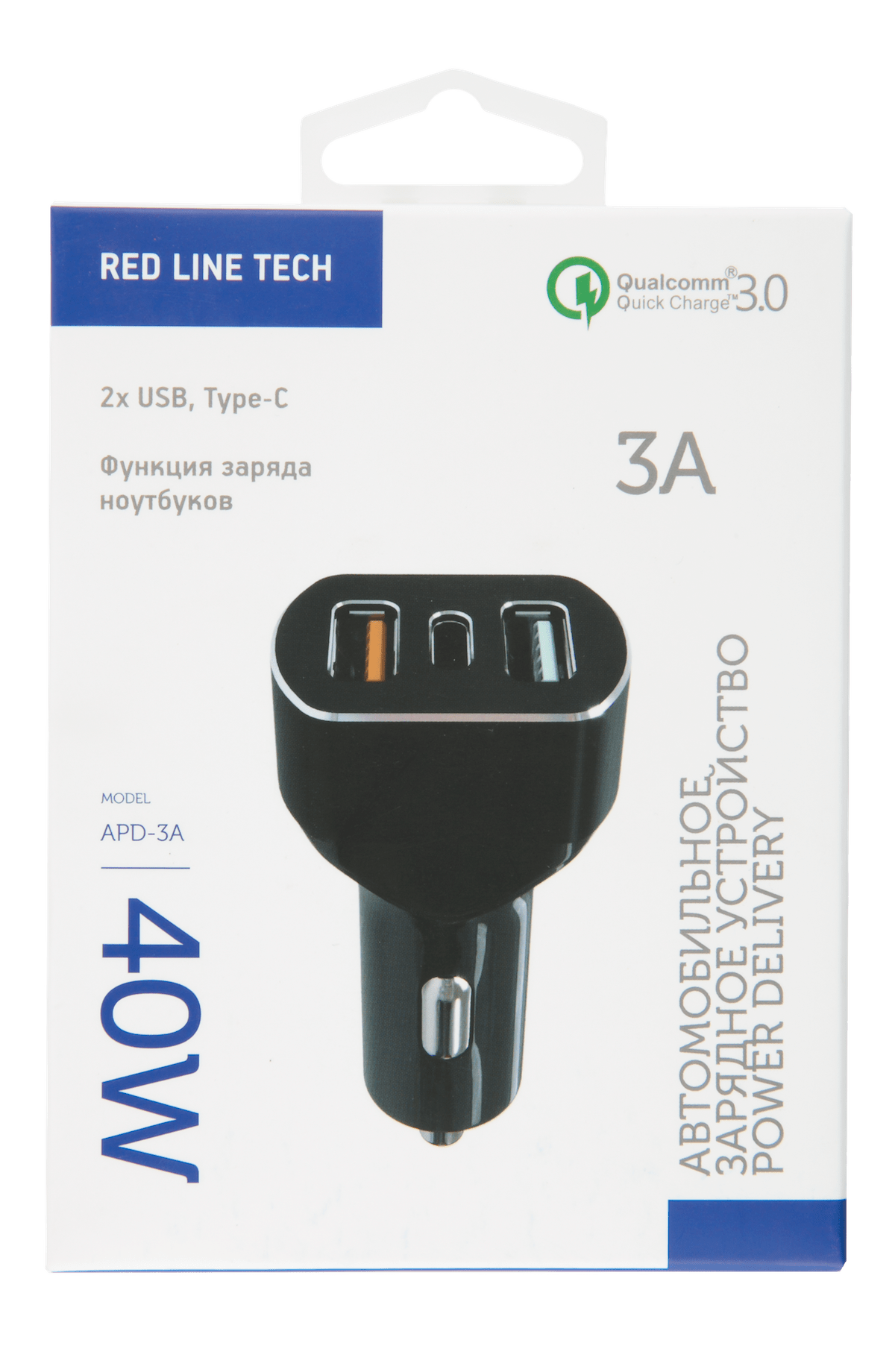 АЗУ Red Line Tech 2 USB + Type-C (модель APD-3A), 3A, Power Delivery